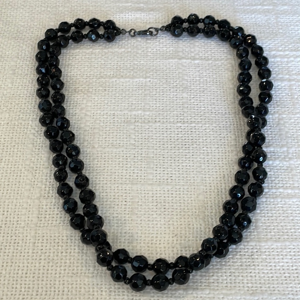 💐5/25 double strand faceted acrylic black and seed beads - Picture 1 of 6